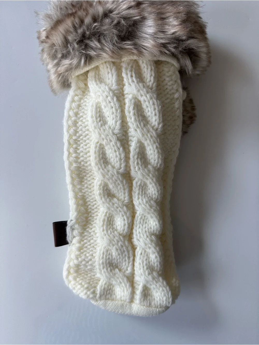 UGG Cream Cable Knit Bottle Sleeve with Faux Fur Pom Poms
